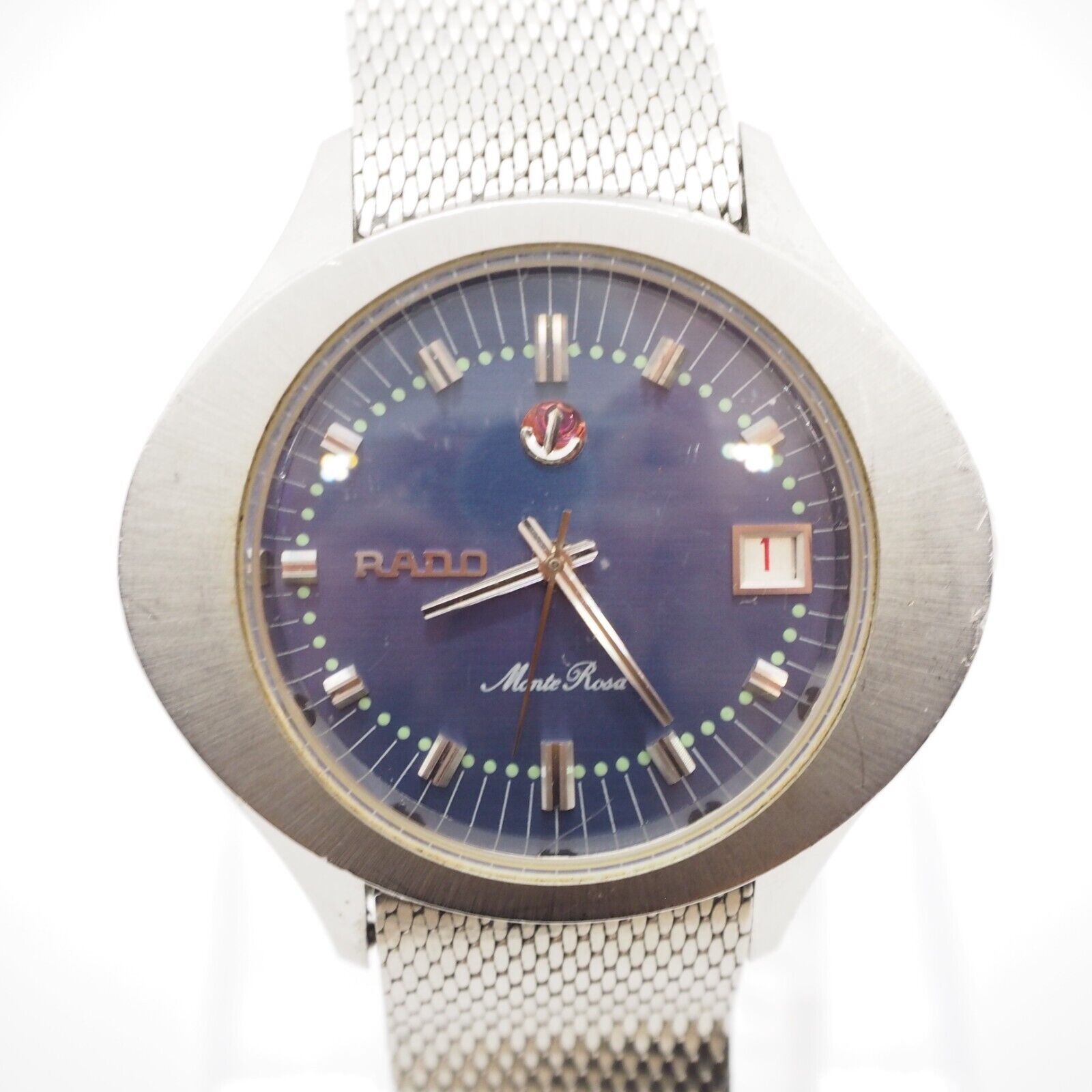 Rado Monte Rosa Watch Blue Silver Men Automatic 35mm Vintage Date