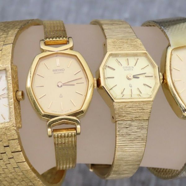 LOT (4) Ladies ELGIN, SEIKO, CITIZEN Quartz Goldtone Watches New