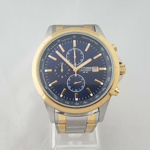 CITIZEN 0510-S094097 MENS CHRONOGRAPH WATCH BLUE DIAL TWO-TONE 
