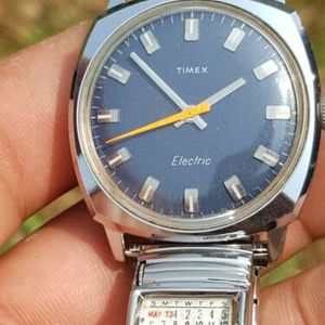 vintage 1973 Timex ELECTRIC men's blue dial & ORANGE SECOND HAND BOX &  PAPER'S | WatchCharts