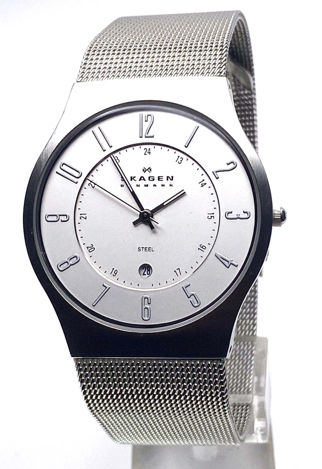 Skagen Denmark Watch Mens Silver Toned Thin Mesh Date Stainless Steel 23XLSGS Skagen 233XLSGS 233XLSS Wrist Watch for Men for sale online  main image 3