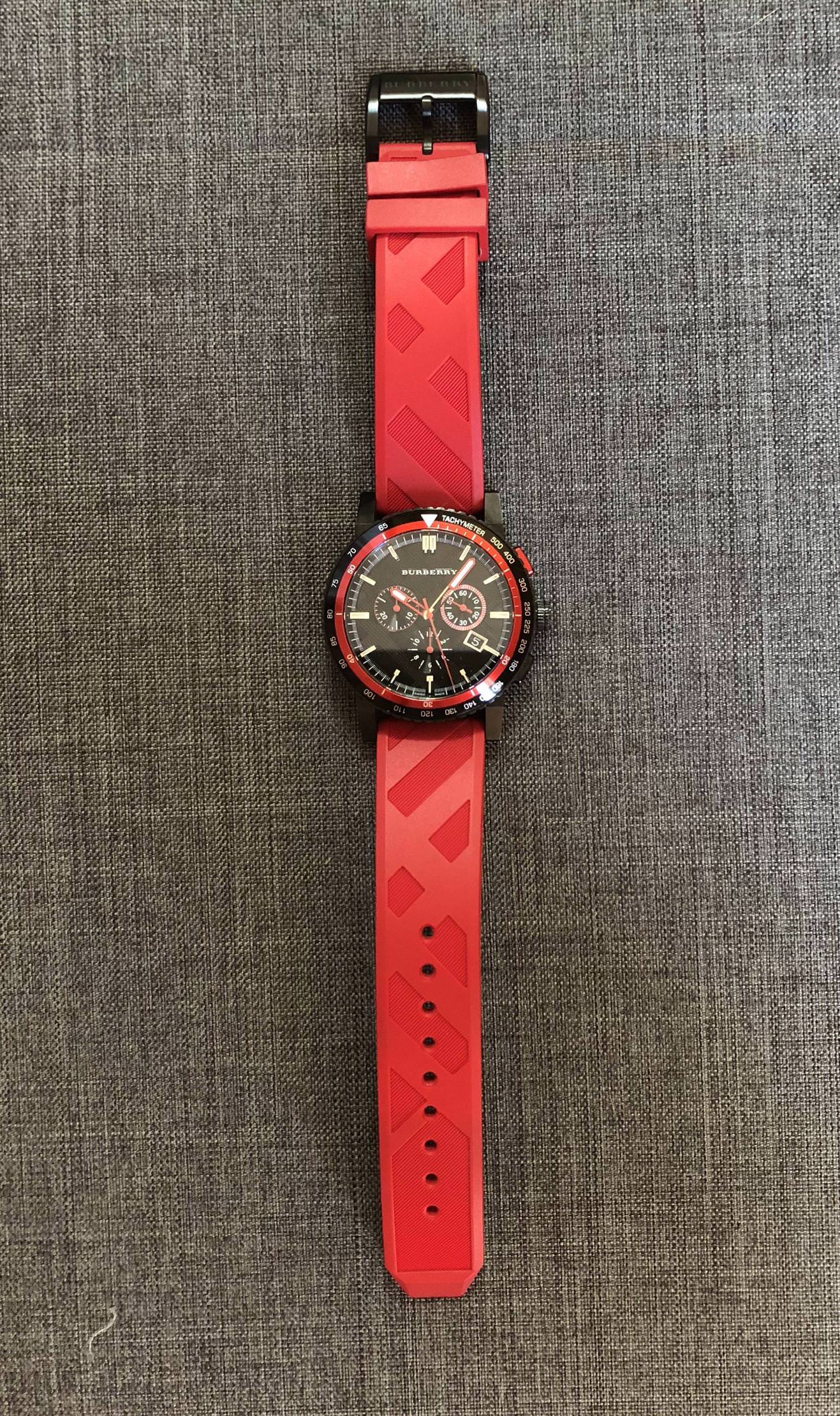 Burberry red 2024 strap watch