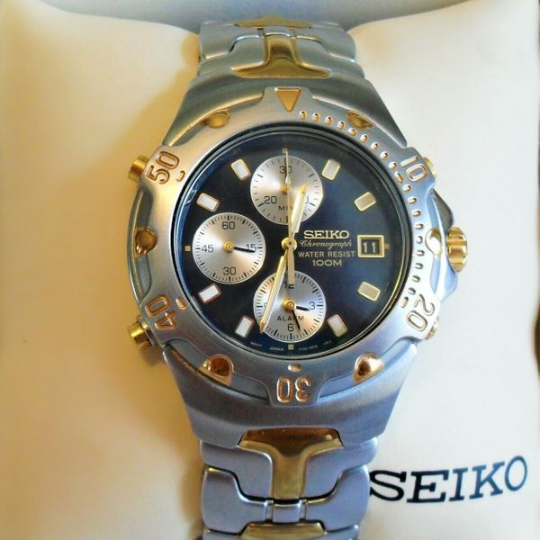 2002 Seiko 7T326M49 Chronograph/Alarm 100M WR Stainless Watch w/ Box