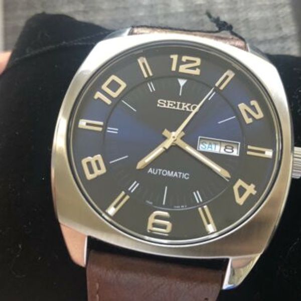 Seiko SNKN37 Recraft Blue Sunburst Automatic Brown Leather Band Men's