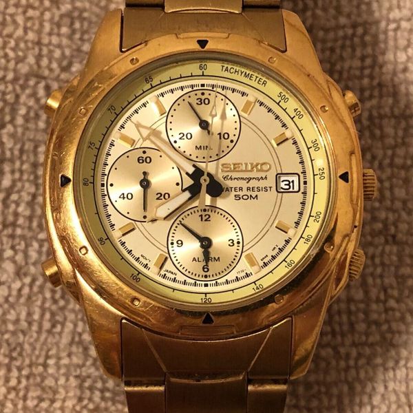 Men's Seiko Alarm Chronograph Watch - Gold Tone / 7T32 6M59 ...