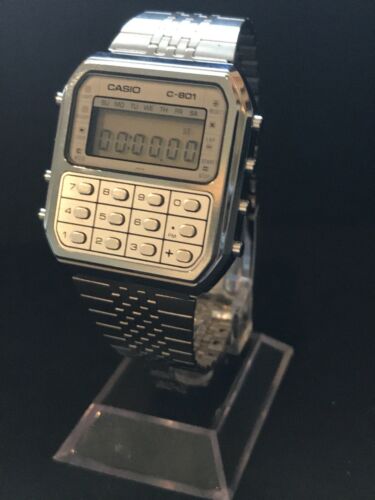 Vintage Casio Calculator Watch C-801, rare White Face Surround