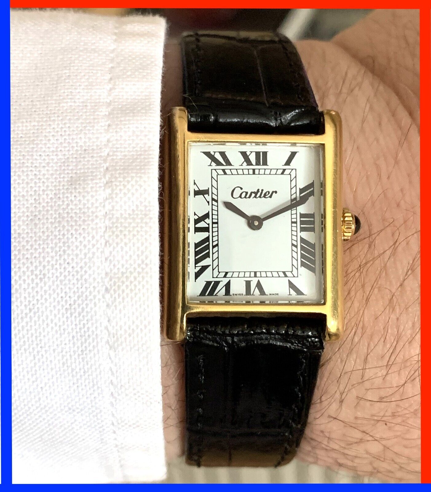 VINTAGE 1979 CARTIER TANK PARIS GENTS 18K GOLD PLATED 23MM