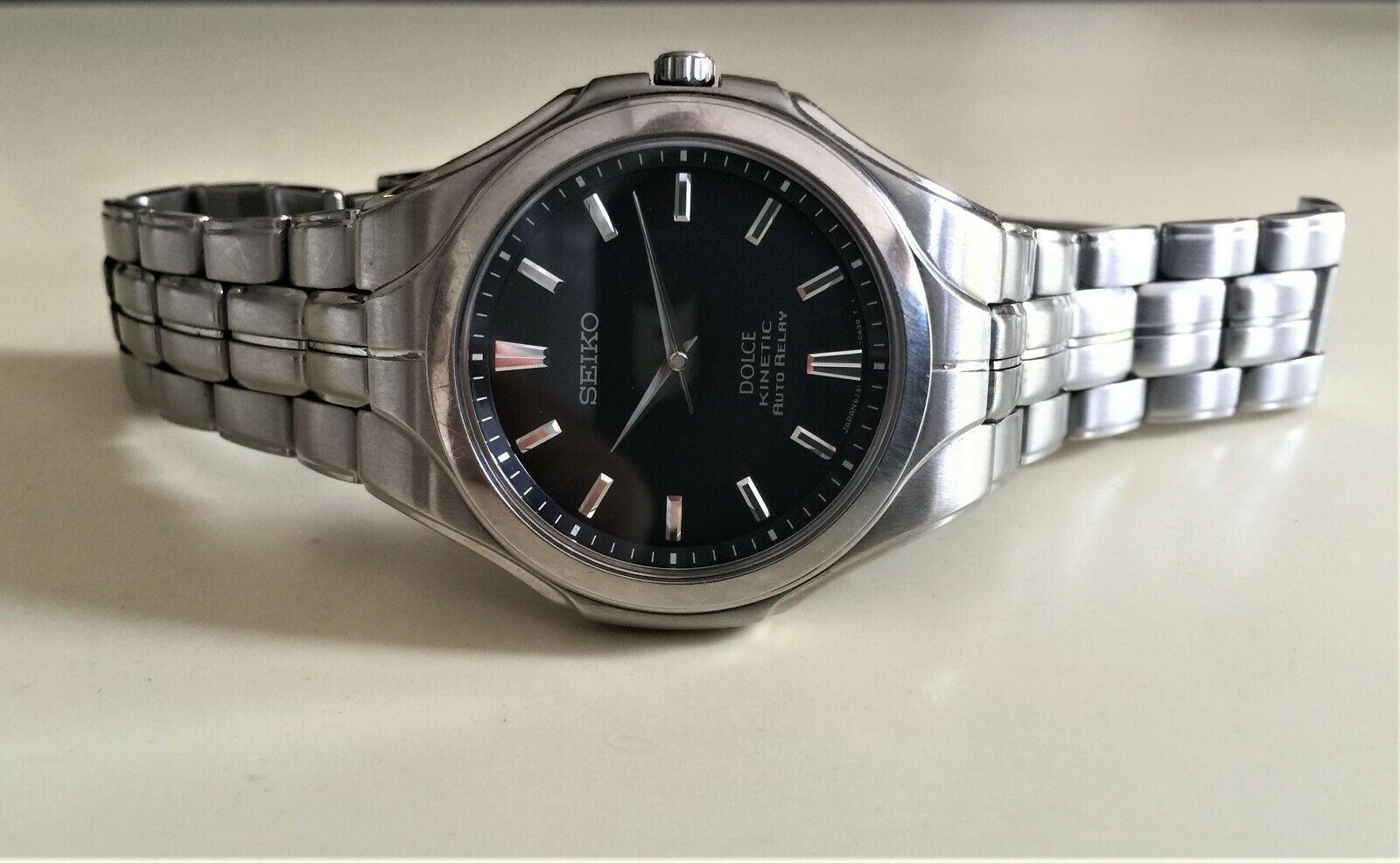 Men's Seiko Kinetic Dolce Auto Relay Watch Black Dial Model 5J21