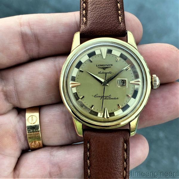 Longines Conquest Pie Pan Dial 18kt Yellow Gold Automatic 35mm Blue