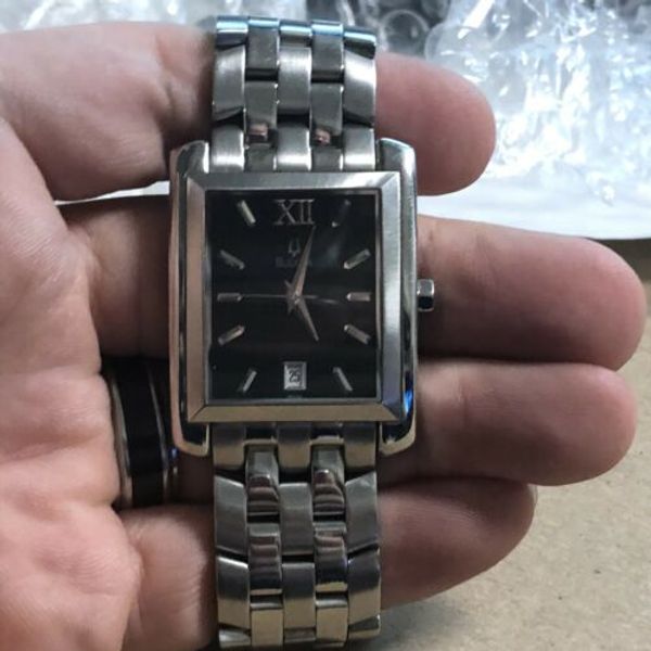 Bulova Men’s Wrist Watch Model C876740 Stainless Steel Black Face New