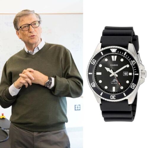 Casio MDV106 1AV Men s GMT Submariner Bill Gates Watch On Leather Strap WatchCharts Marketplace