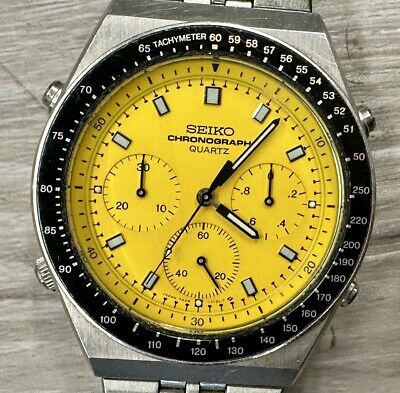 1980 s Seiko 40.5mm Yellow Dial Speedmaster Chronograph 7A28 710A