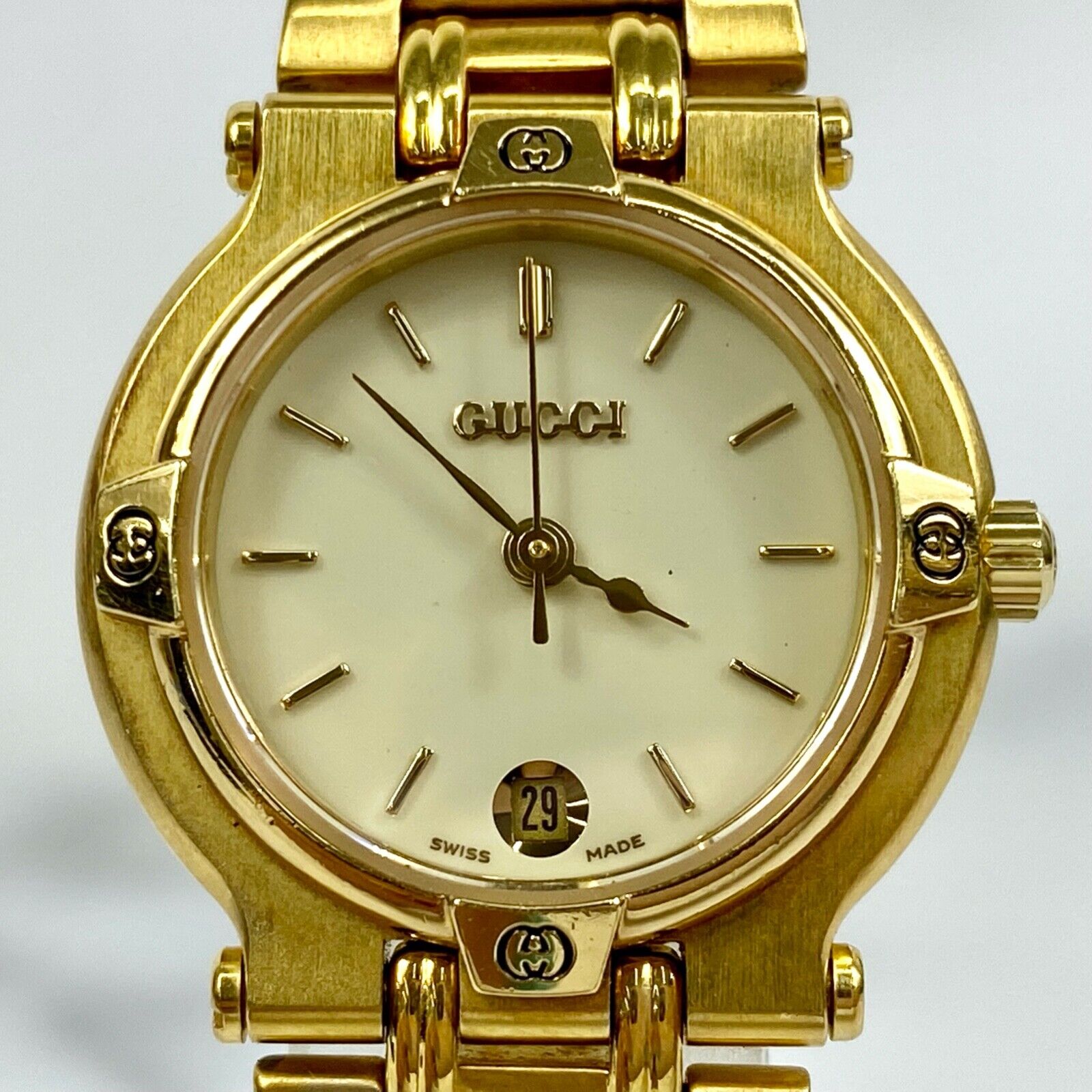 GUCCI 9200L Quartz Swiss Made Date G Logo Gold Womens Watch