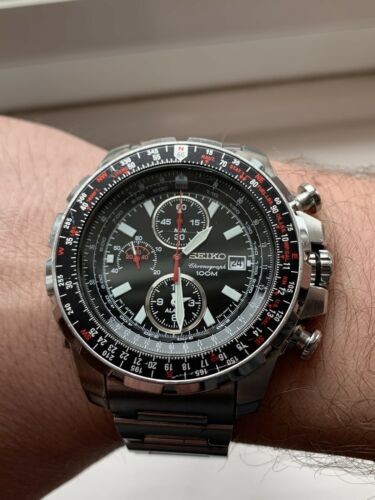 Mens Rare Seiko Flightmaster Chronograph Watch 100m SNAD05 7T62