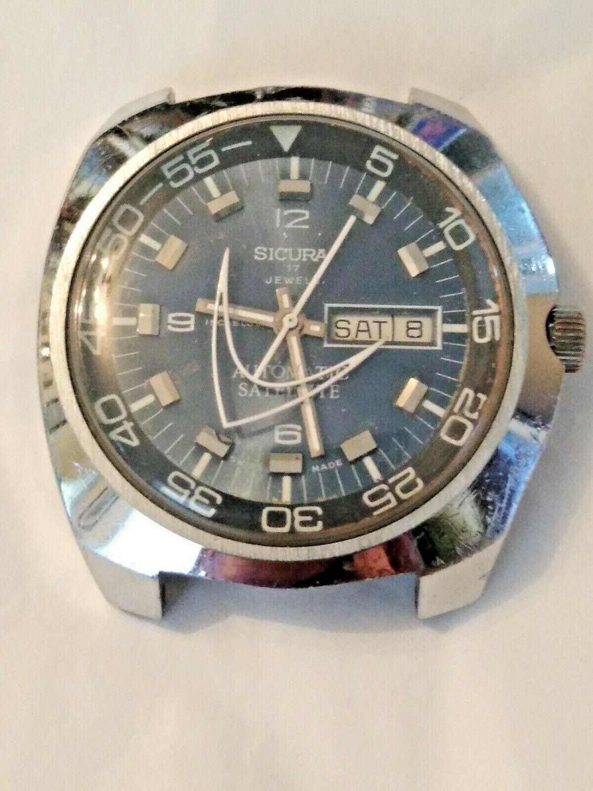 Vintage Sicura By Breitling Automatic Satellite Watch Runs! Blue 