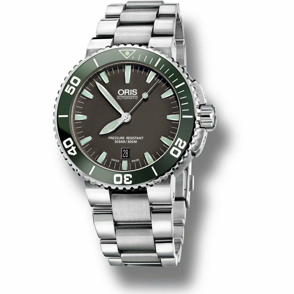 ORIS AQUIS KERMIT Swiss Automatic Green Ceramic Bezel Gray Dial