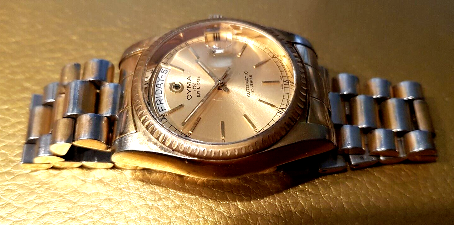 Cyma 1862 Day Date Split Calendar Automatic 25J Gold Plated