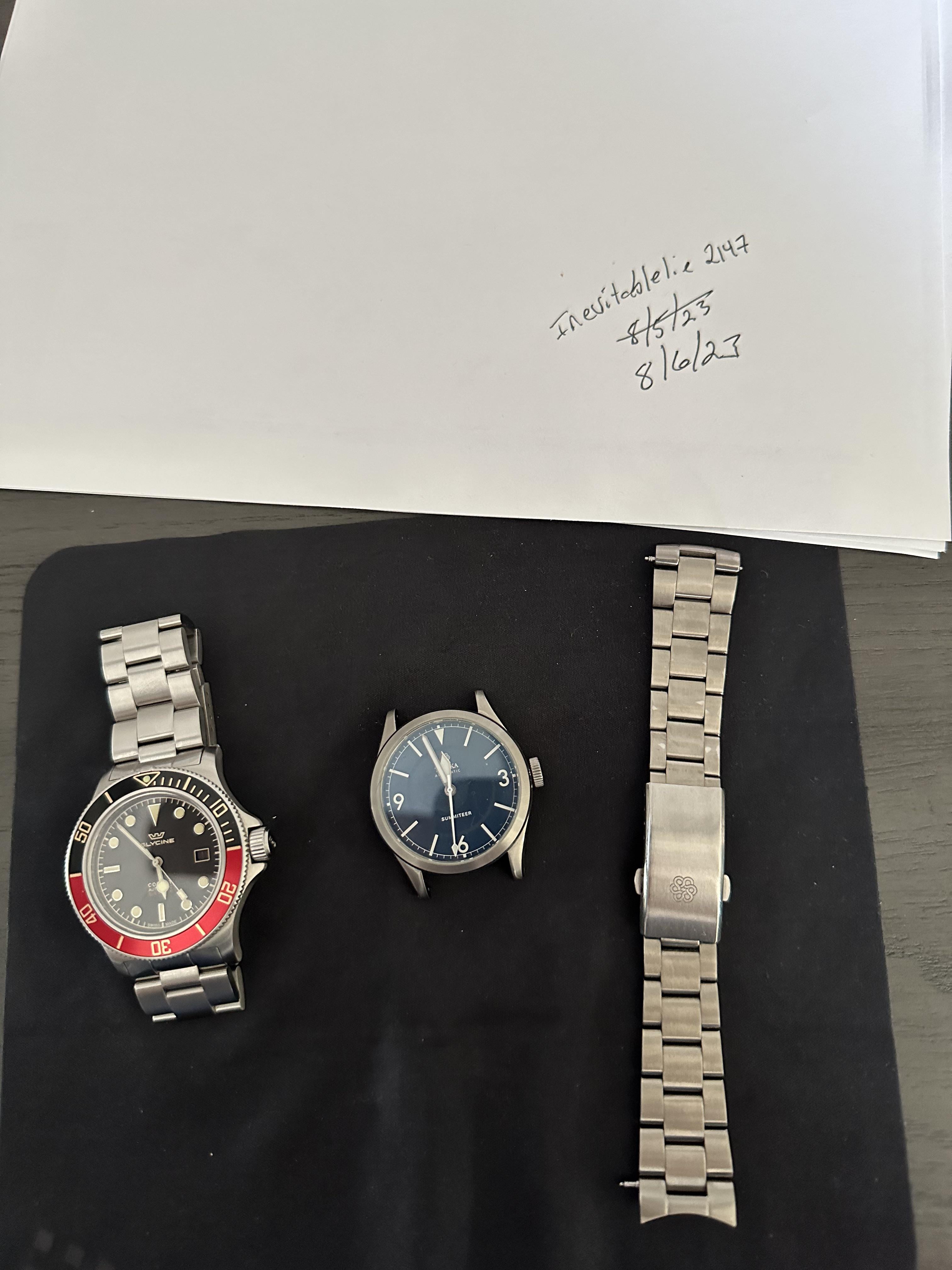 WTS 42mm glycine combat sub 38mm traska summiteer both need new