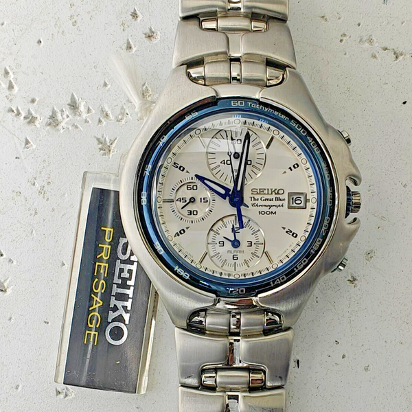 NOS SEIKO 7T62-0BC0 The Great Blue Chronograph Quartz Alarm Watch ...