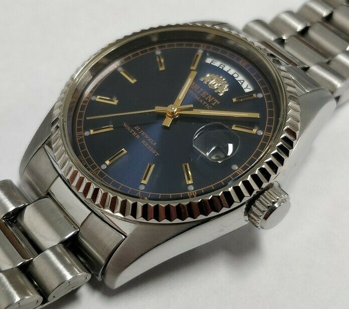 ORIENT 2EV03001D AUTOMATIC WATCH DAY DATE PRESIDENT OYSTER BLUE 