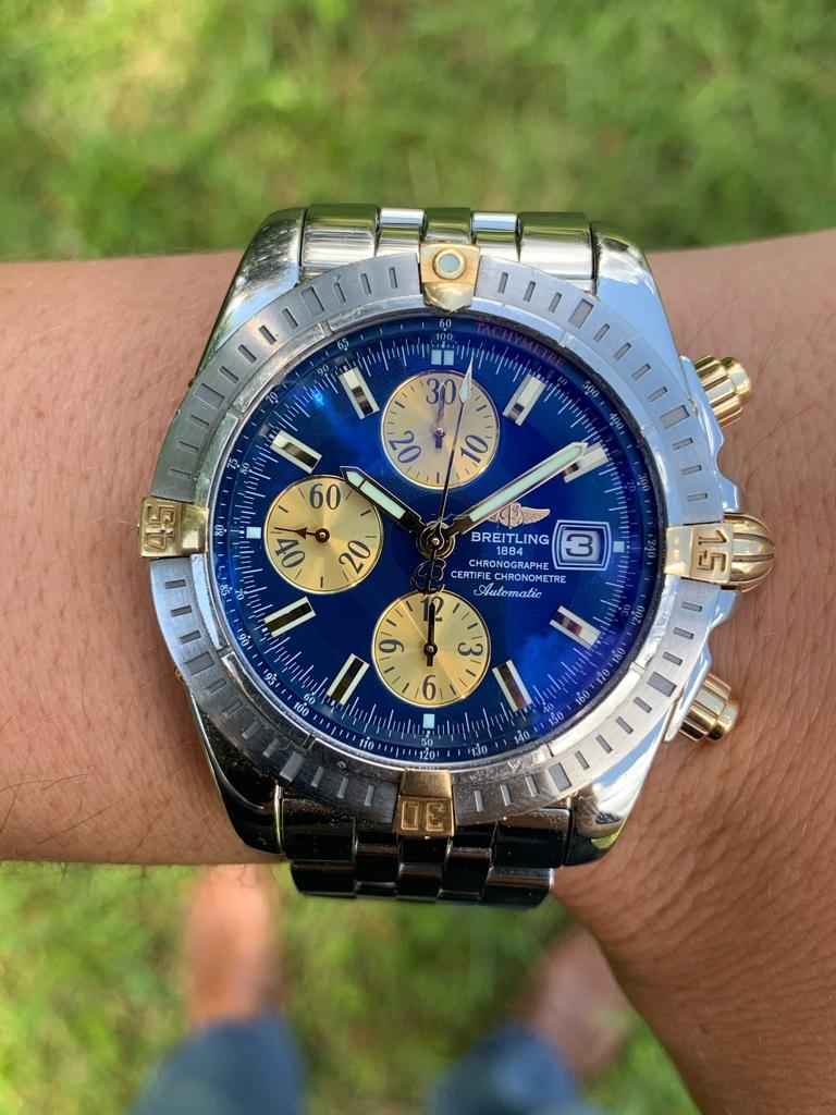 Breitling Chronomat Evolution Chronograph Blue dial with rare