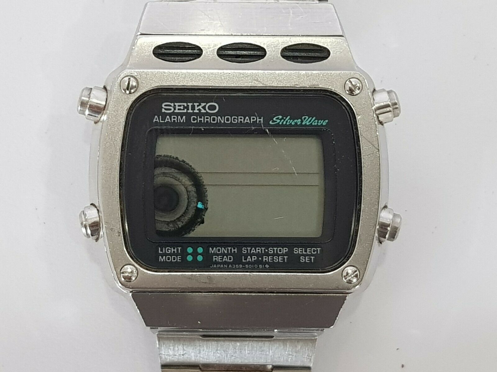 RARE Vintage Sport SEIKO A359 5020 Silver Wave LCD Mens