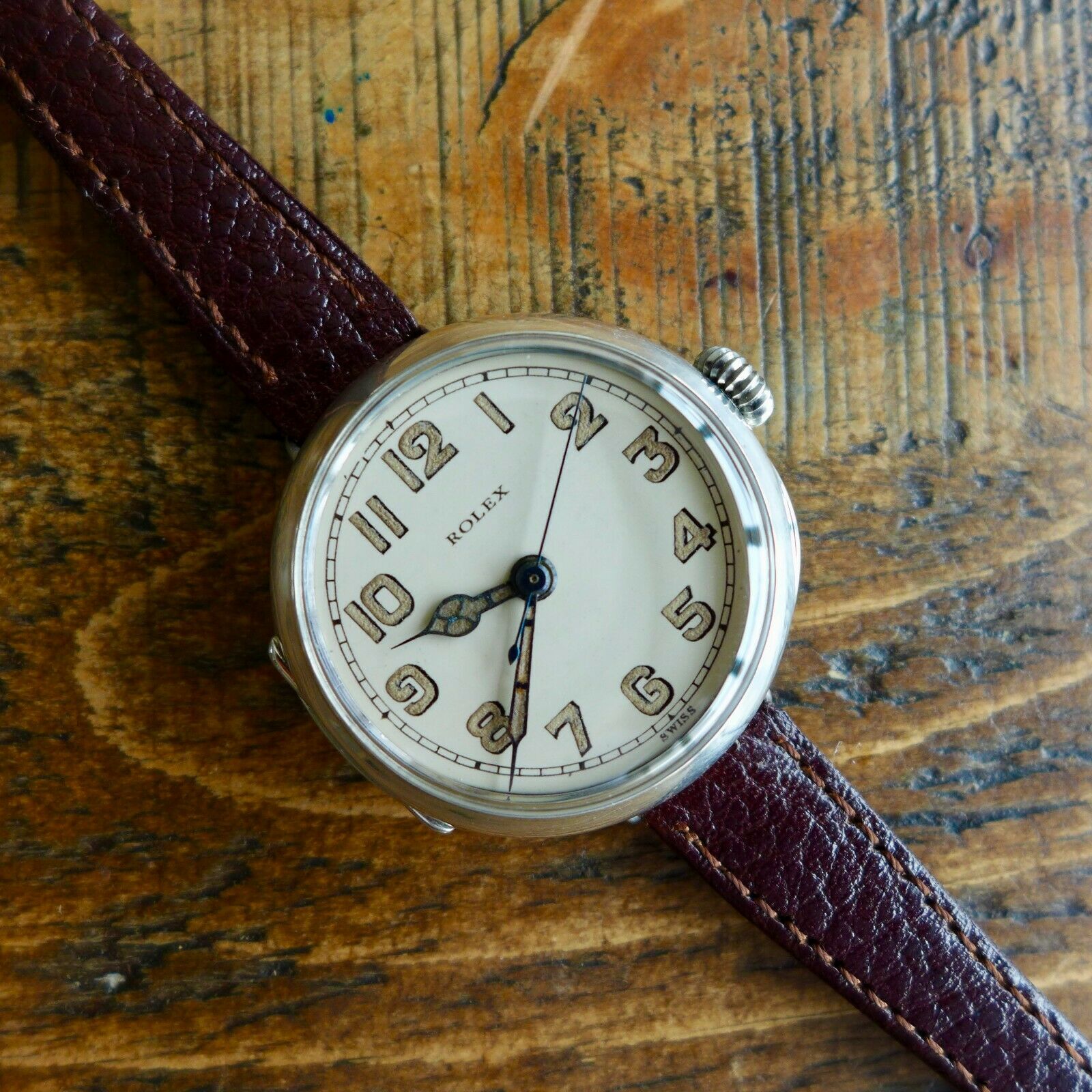 RARE LARGE GENTS VINTAGE WW1 ROLEX MILITARY CENTER SECONDS TRENCH