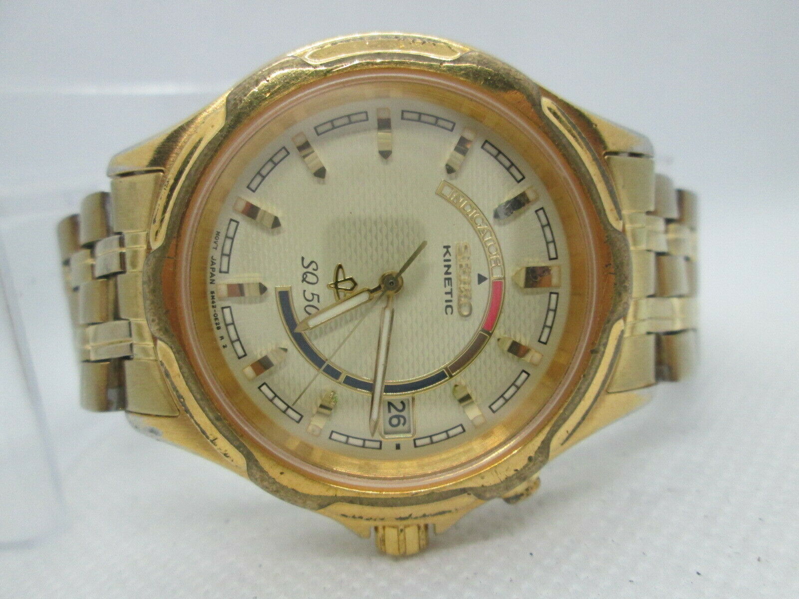SEIKO KINETIC SQ50 5M42-0C40 DATE GOLDPLATED QUARTZ MENSWATCH