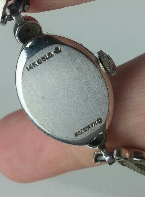 Lady Hamilton Vintage Teardrop 14K White Gold Diamond Watch  display picture 3