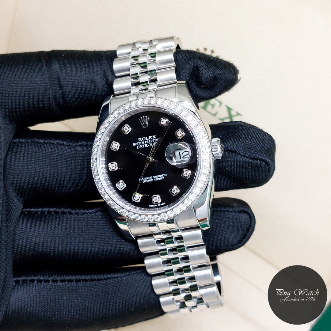 NOT AVAILABLE Rolex 36mm Oyster Perpetual Black Diamonds Dial