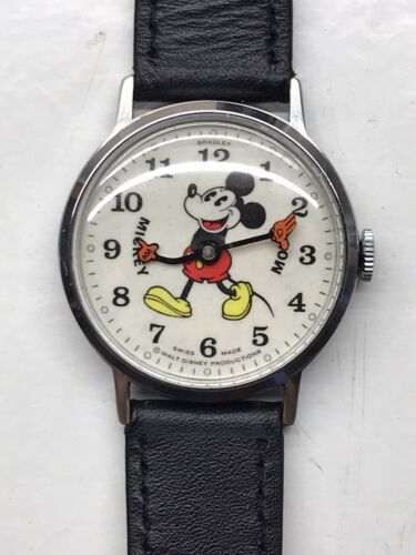 Vintage Mickey Mouse Mens Wrist Watch 34mm 1970s Bradley Fat Boy