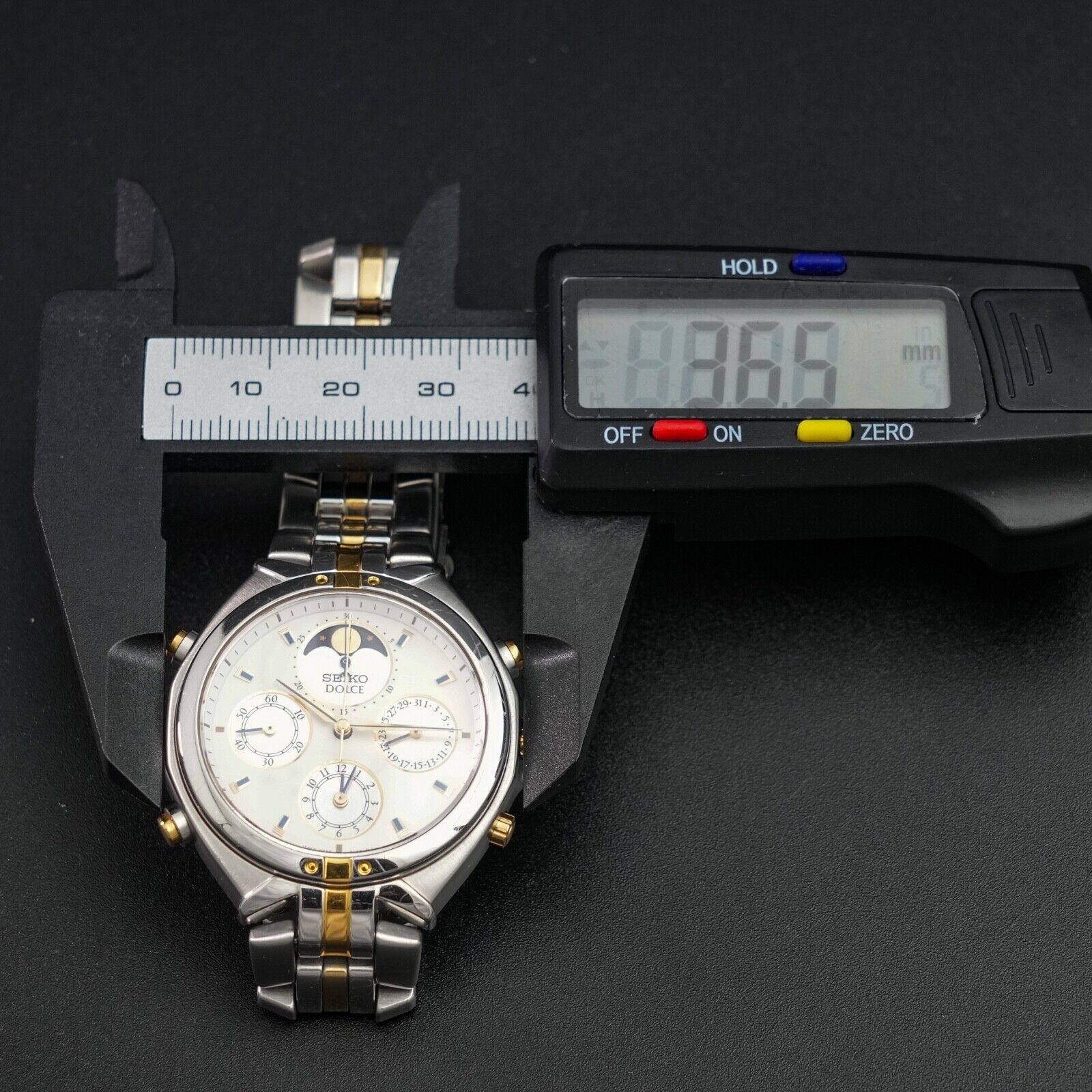 N-MINT] SEIKO DOLCE Moon Phase 7T36-6A90 Alarm Chronograph Vintage