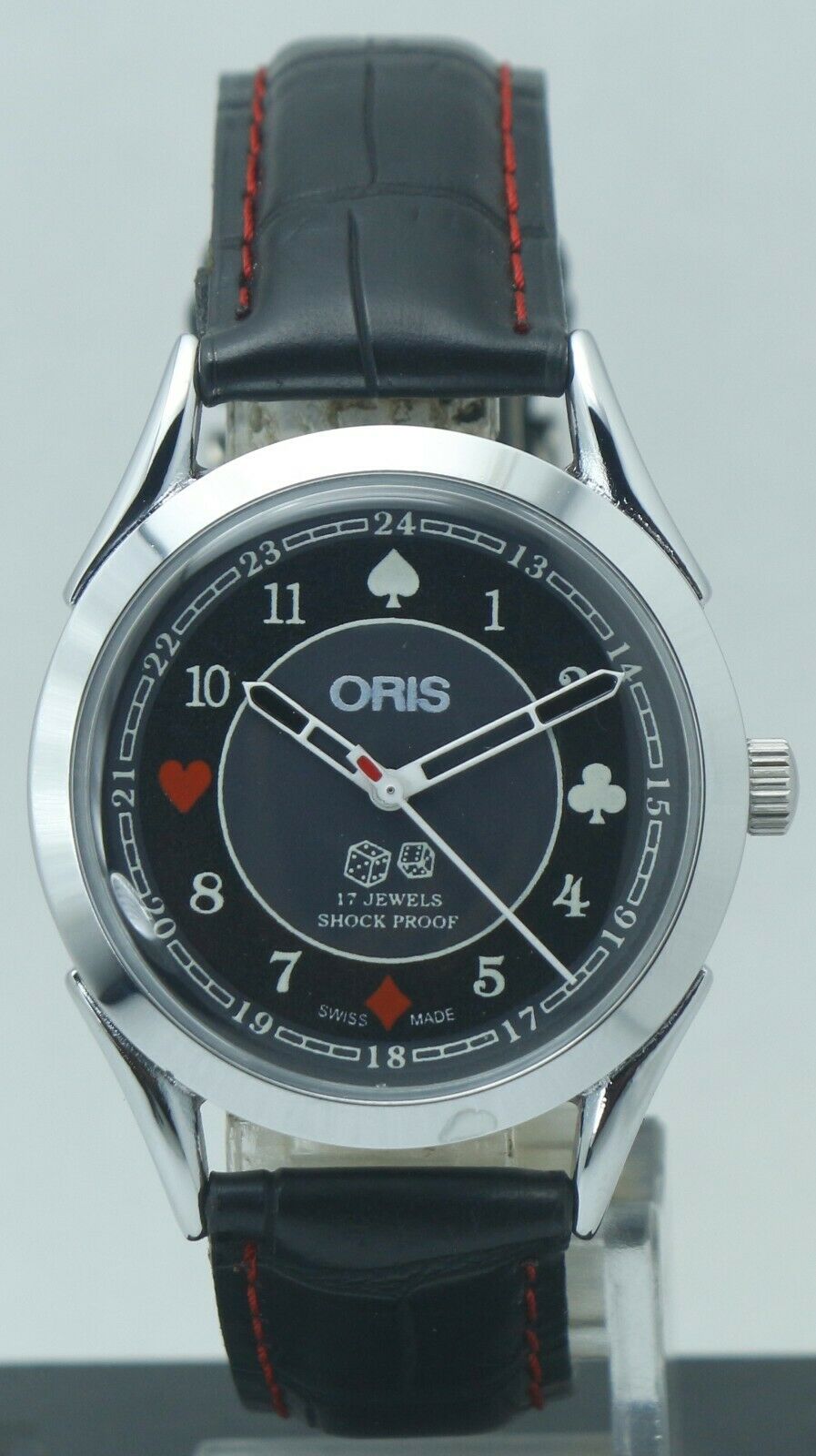 Vintage ORIS Luxury Black Gray Poker Dial 17 Jewels FHF ST 96 Hand