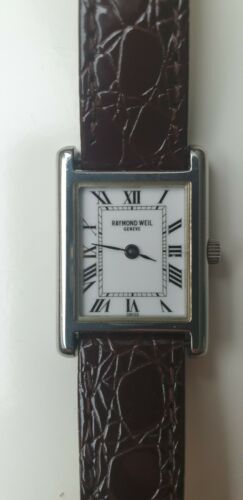 Raymond weil 5766 Rectangular Dress Watch White dial Brown strap