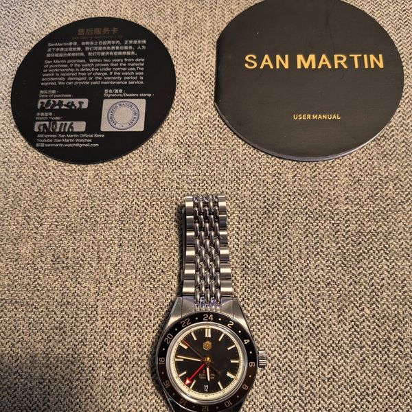 Sn0116 San Martin SN0116 GMT Automatic Watch Seiko NH34 Movement Root Beer ...