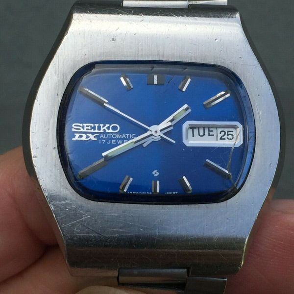 Vintage Seiko DX Automatic 17 Jewels Men's Watch Blue Face SS Model ...