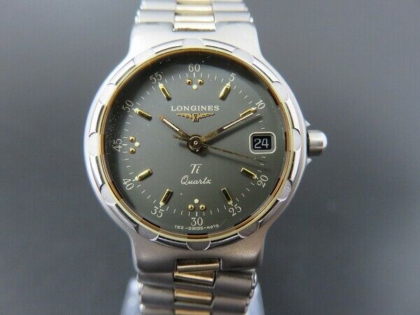 LONGINES Ti Conquest Titanium Quartz Watch 18K Gold Plated Date