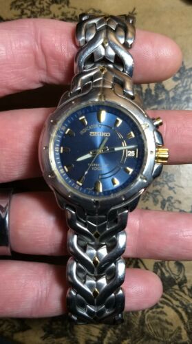 Seiko Mens Watch Sports Kinetic 5M62 0D10 Skeleton Back Blue