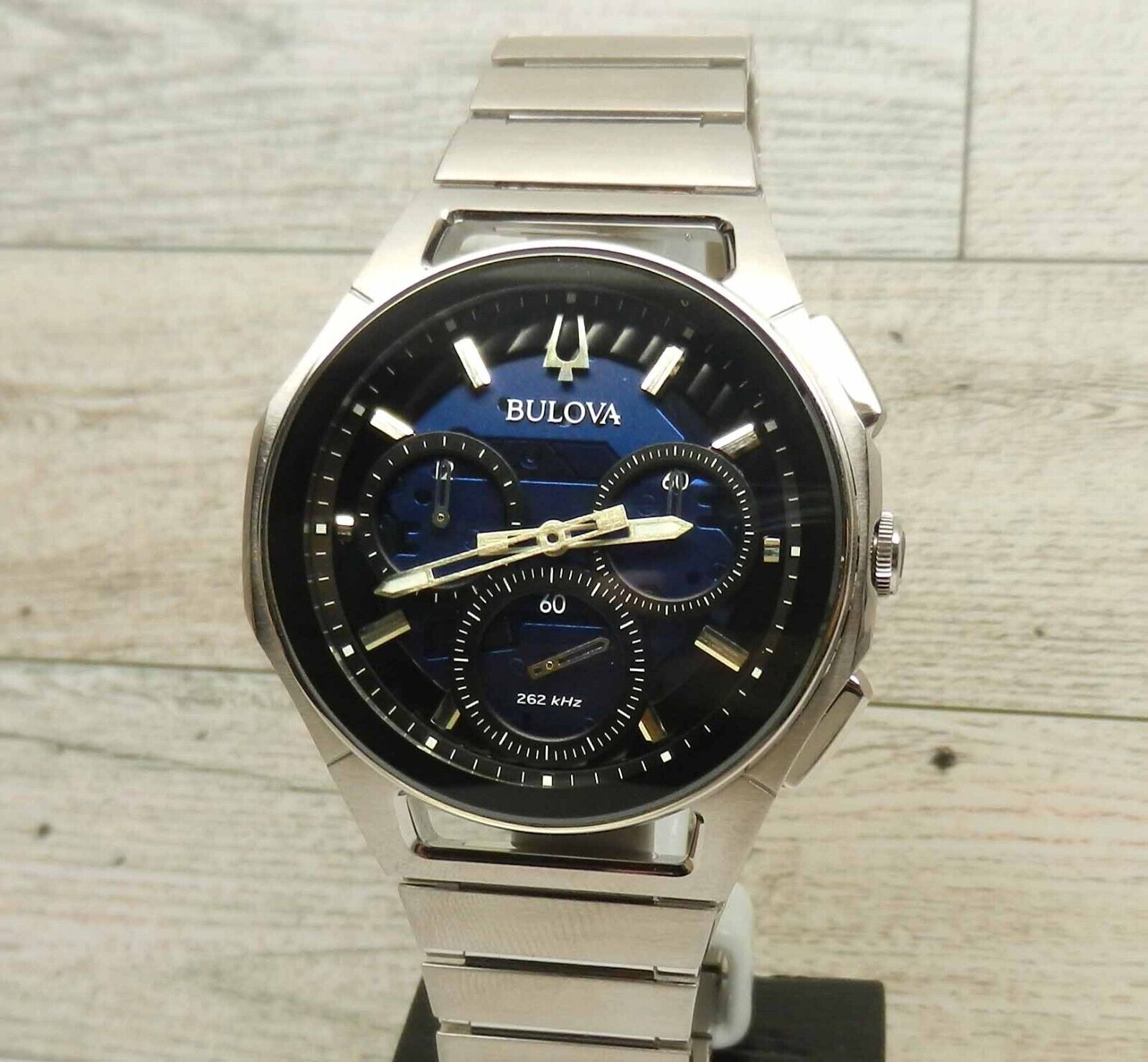 Authentic Bulova Curv Chronograph Blue Dial Stainless Steel Men's Watch  96A205 | WatchCharts Marketplace