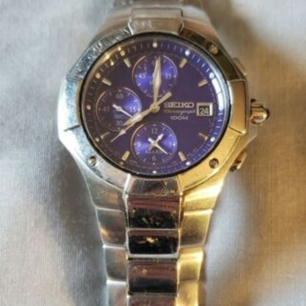 SEIKO CHRONOGRAPH 100M MENS WATCH BLUE FACE SAPPHIRE CRYSTAL