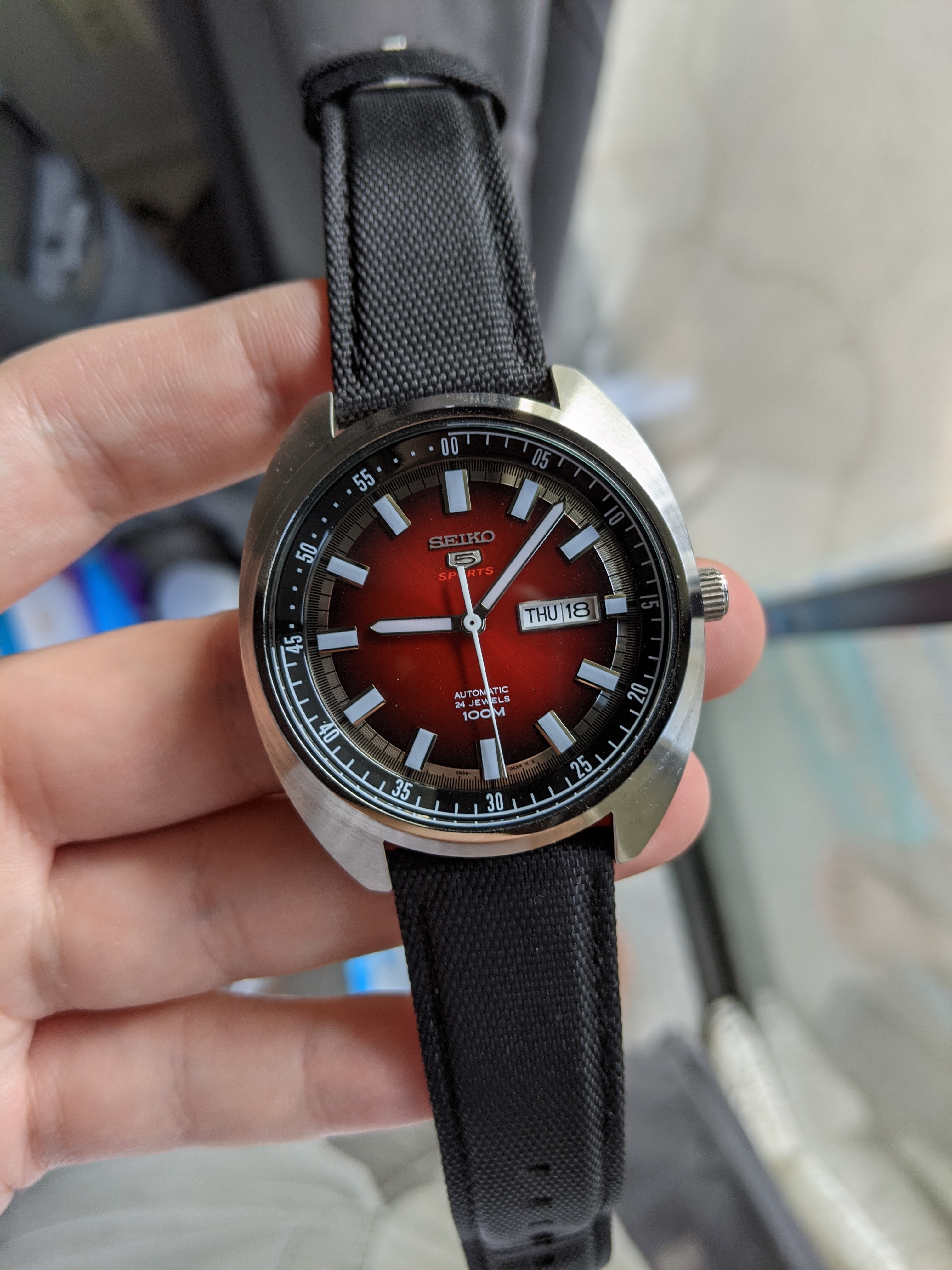 WTS - Seiko 5 sports SRPB17K1 red dial cushion case | WatchCharts