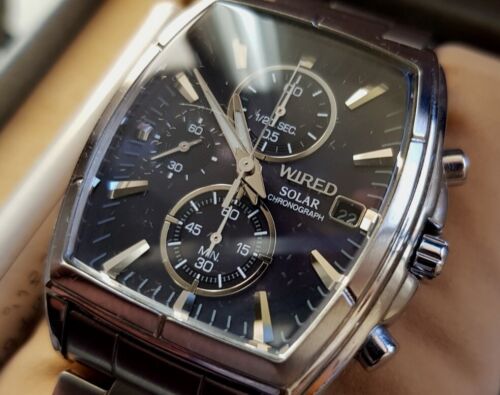 Seiko Wired JDM V176-0AD0 Solar Chrono Black dial Tank Watch