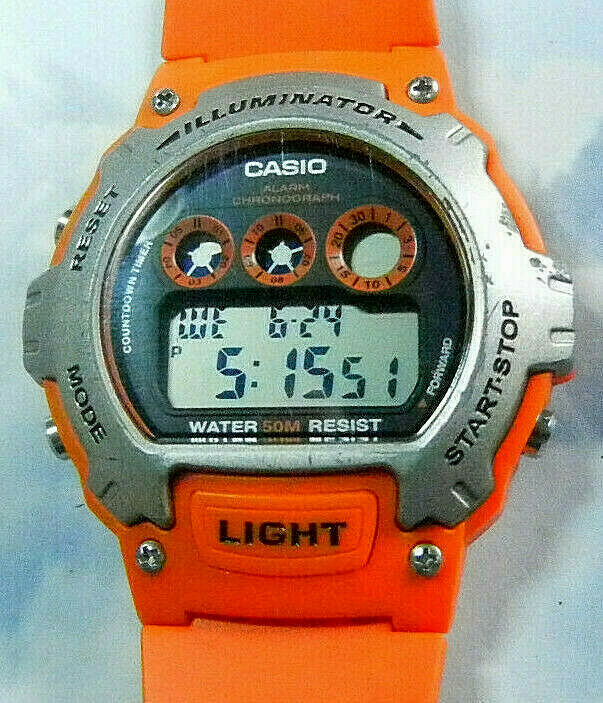casio men's orange illuminator lcd watch