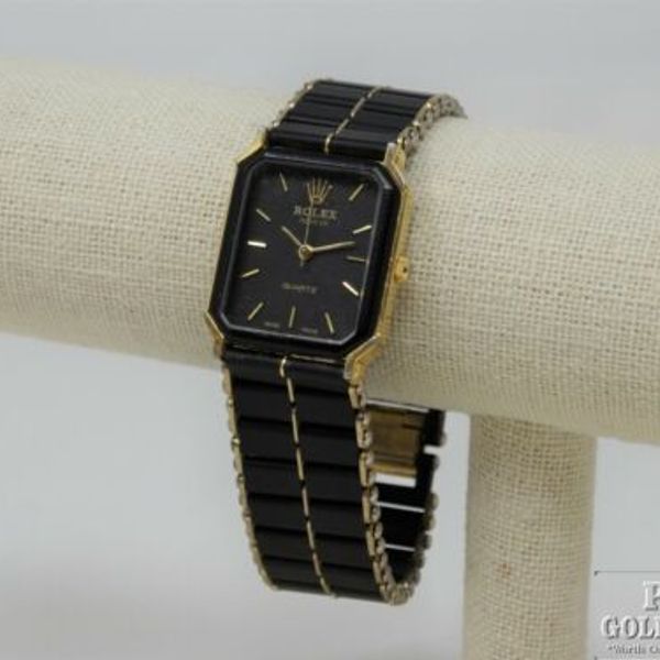 Rolex Geneve Quartz Black Face Black Band Wristwatch