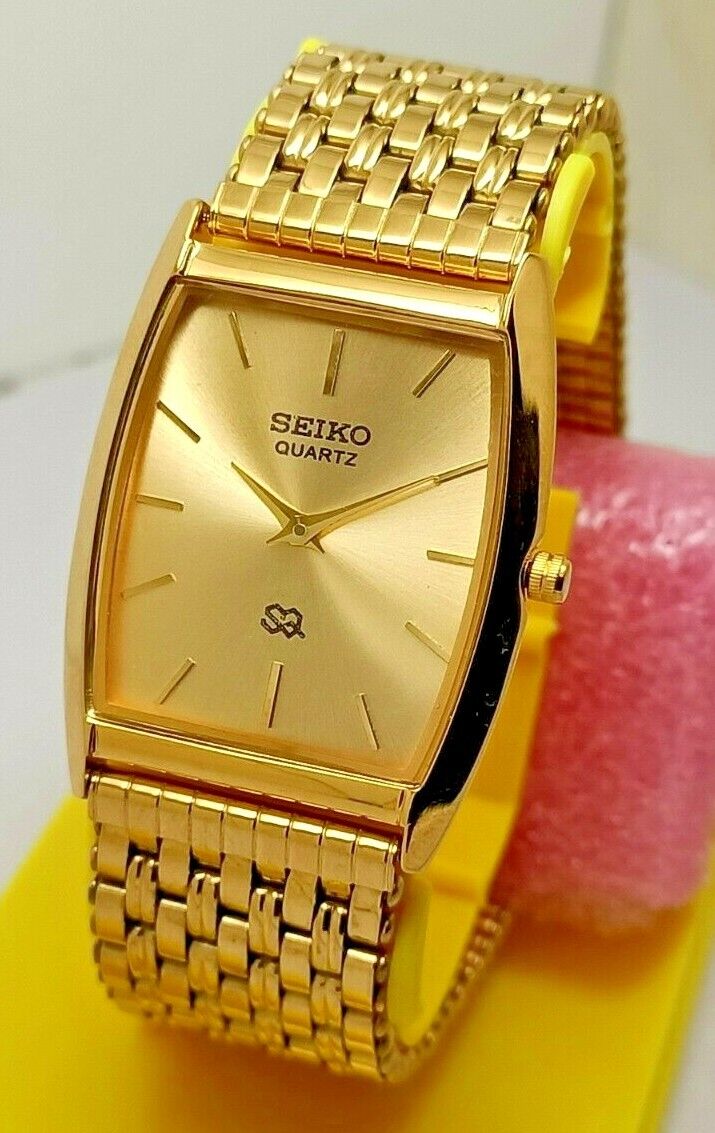 Vintage Seiko Quartz Gold Dial Japan Made Gold Plated Wrist Watch