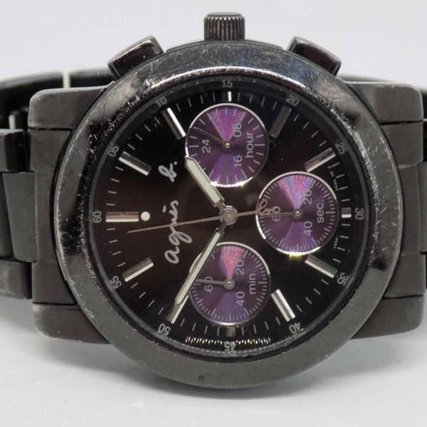 agnès b.　10ans Agnes B. V654-0A10 Quartz Watch Stainless Steel Black Dial