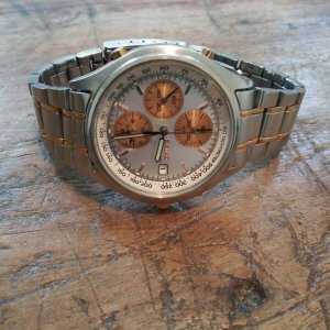 Vintage Seiko 7T32-7C60 Gold Panda Dial Alarm Chronograph Men's