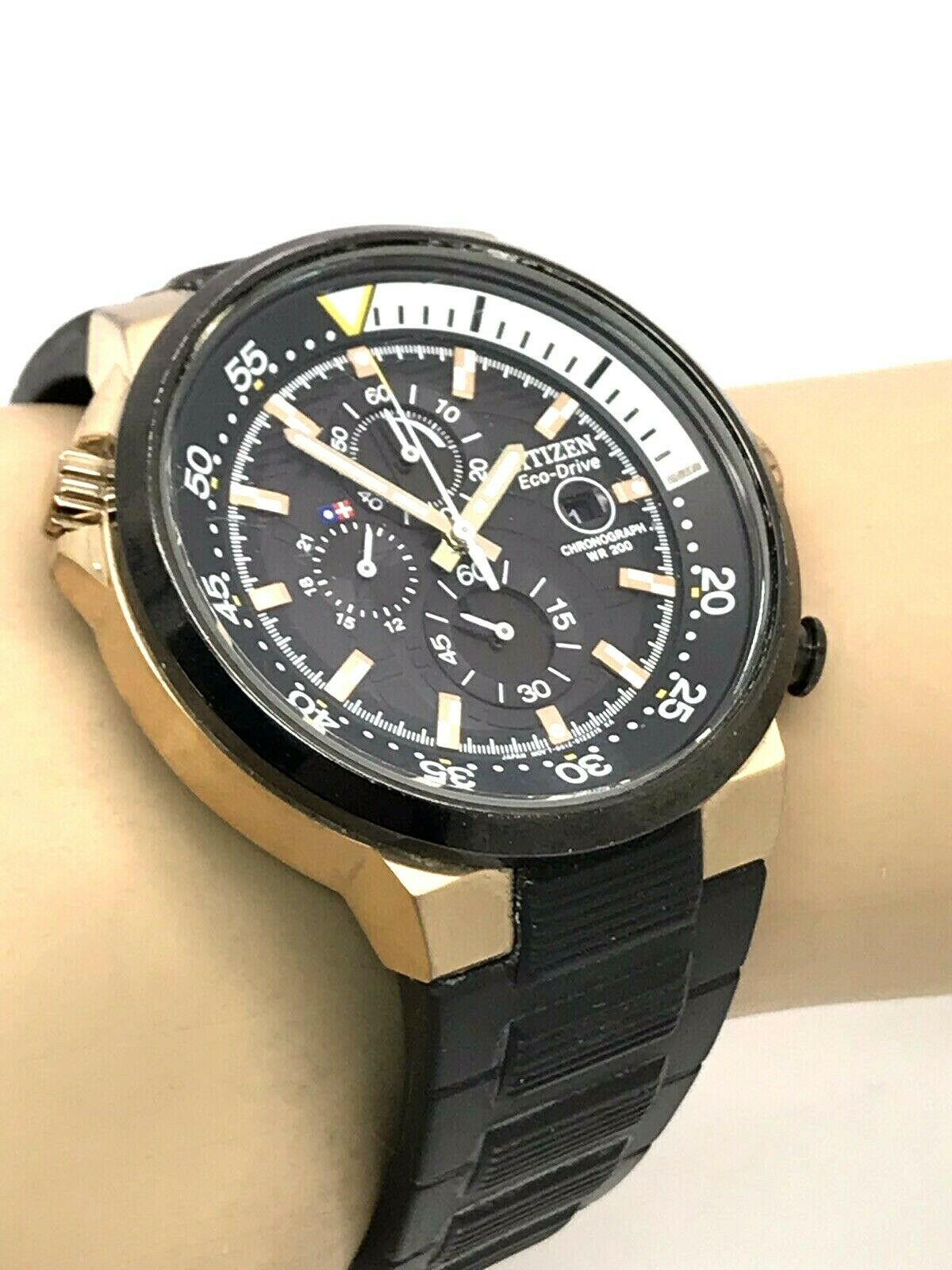 Citizen Eco Drive Chronograph Gold & Black Rubber Band Men's