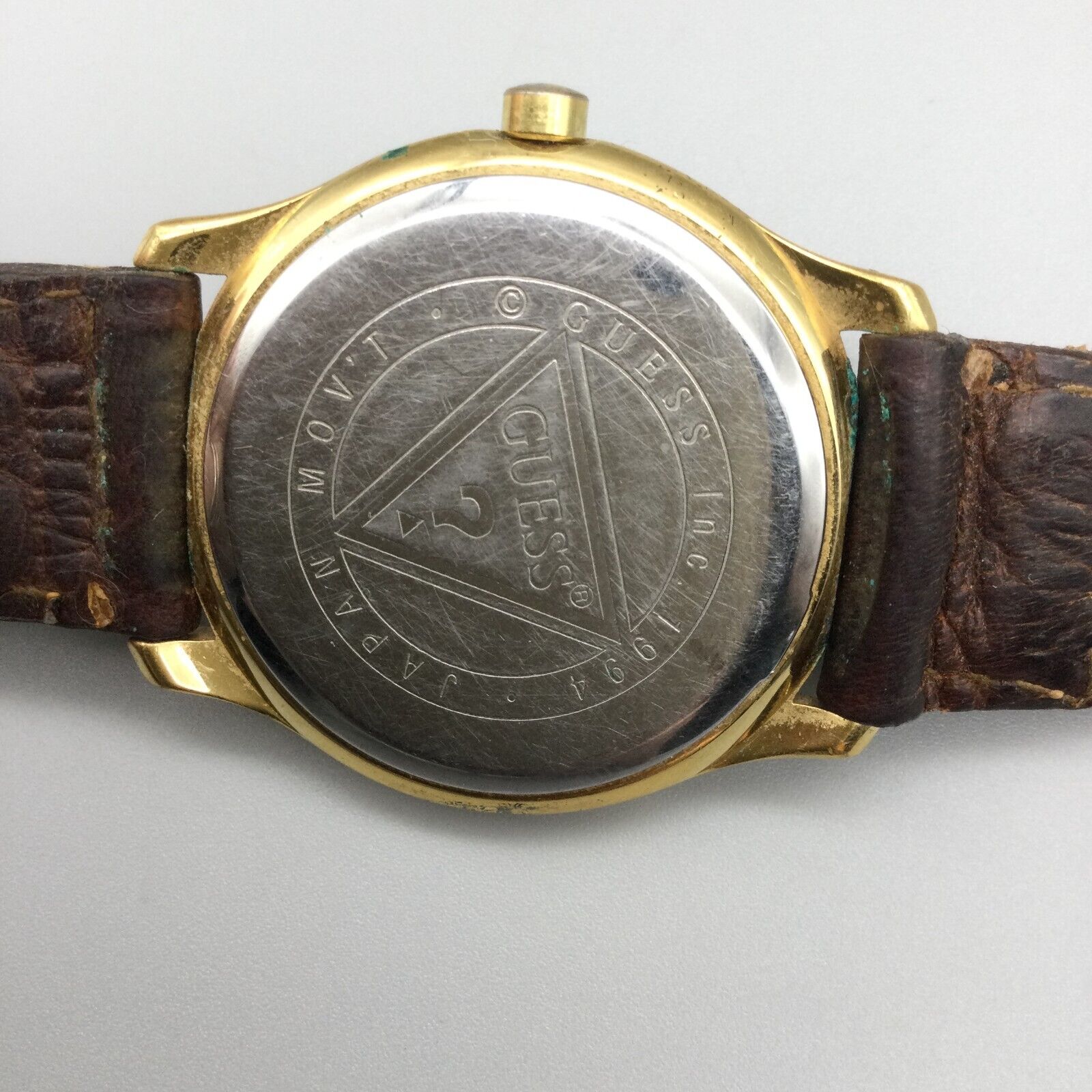Vintage Guess Watch Unisex 33mm Gold Tone 1994 Braided Leather 