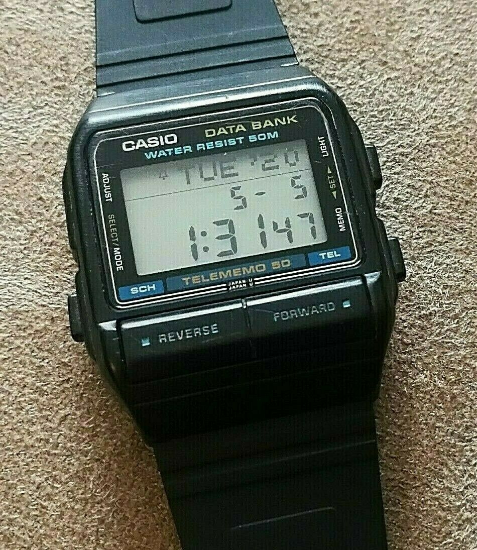 vintage casio db-55w databank 50 alarm chrono world time lcd watch